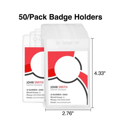 Staples ID Badge Holders, Vinyl, Clear, 50/Pack (37868-CC)