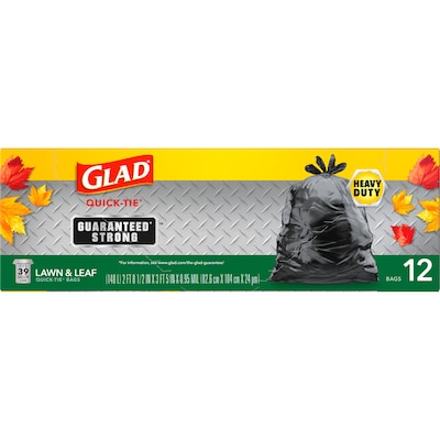 Glad Quick-Tie 39 Gallon Lawn & Leaf Bag, Black, 12 Total Bags (70028)