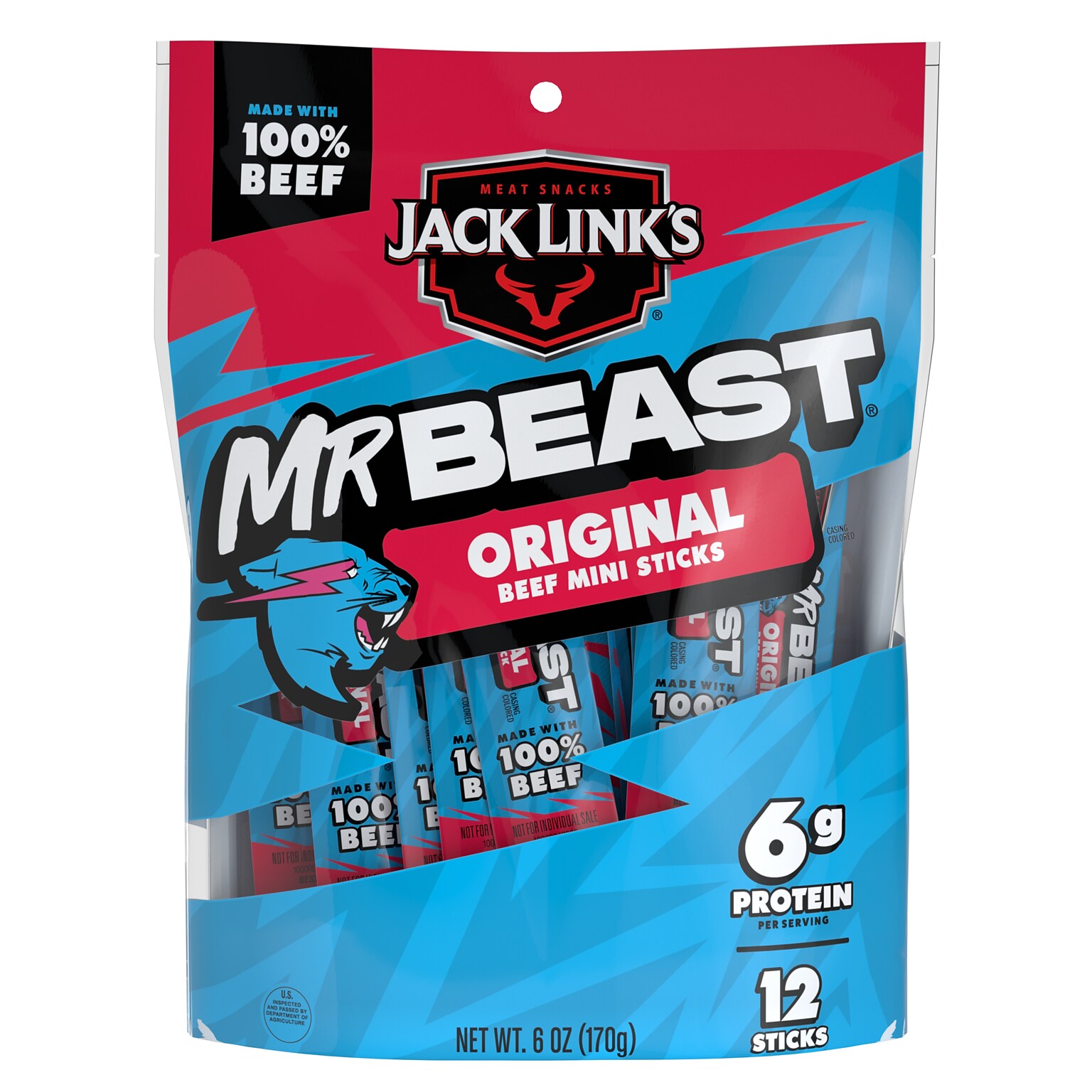 Jack Link’s x MrBeast Mini Original Beef Meat Stick, 6 oz. (10000044702)