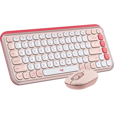 Logitech POP Icon Wireless Keyboard and Optical Mouse Combo, Rose and Off-White (920-013105)
