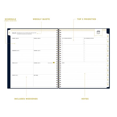2026-2027 Blue Sky Day Designer 8 x 10 Academic Weekly & Monthly Planner, Plastic Cover, Black (158205)