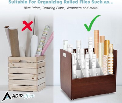 AdirOffice 21-Slot Mobile Roll File, 28.5"H x 30"W x 15.75"D, Mahogany, 2/Pack (625-MA-2PK)