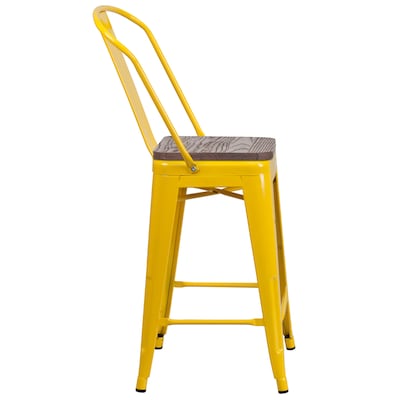 Flash Furniture Lily Contemporary Metal Vertical Back Counter Height Stool, Yellow, 4-Pieces/Pack (4CH3132024GBYLW)