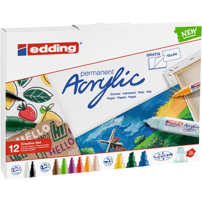 edding Acrylic Paint Marker, Creative Colors, 12/Pack (EDD4CS12B)