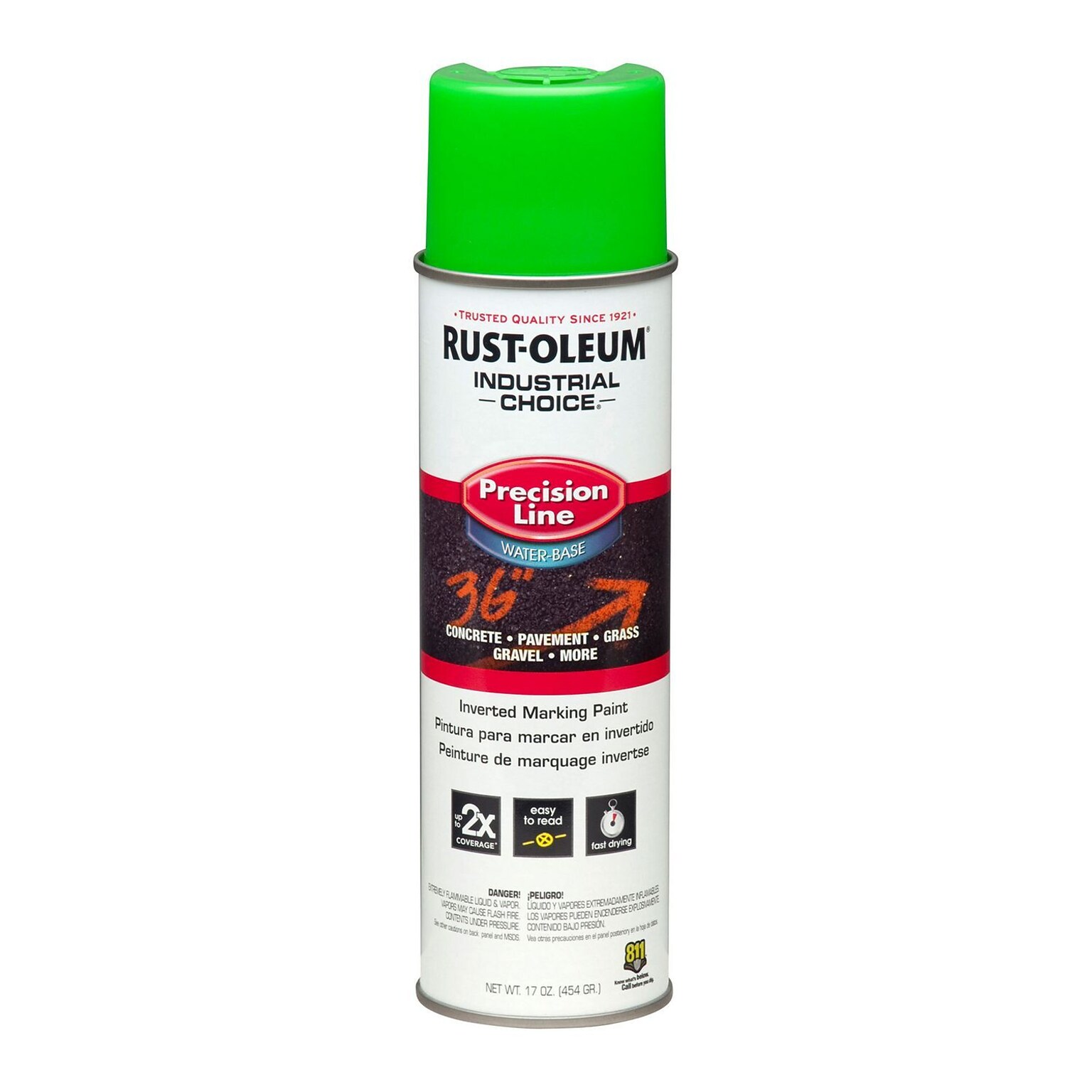 Rust-Oleum Industrial Choice Precision Line Marking Paint, 17 oz. Aerosol Can, Fluorescent Green, 12/Carton (RST203032CT)