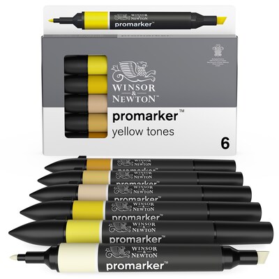 Winsor & Newton Promarker Dual-Tip Alcohol Based Marker, Yellow Tones, 6/Pack (WNX0290157)