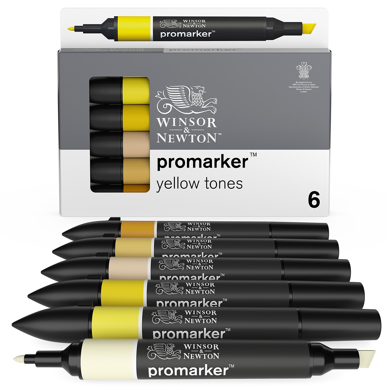 Winsor & Newton Promarker Dual-Tip Alcohol Based Marker, Yellow Tones, 6/Pack (WNX0290157)