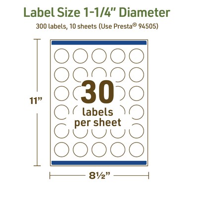 Avery Dissolvable Circle Multipurpose Labels, 1.25" Dia., Off-white, 300/Pack (94505)