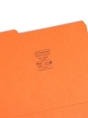 Smead File Folder, 1/3-Cut Tab, Letter Size, Orange, 100/Box (12543)