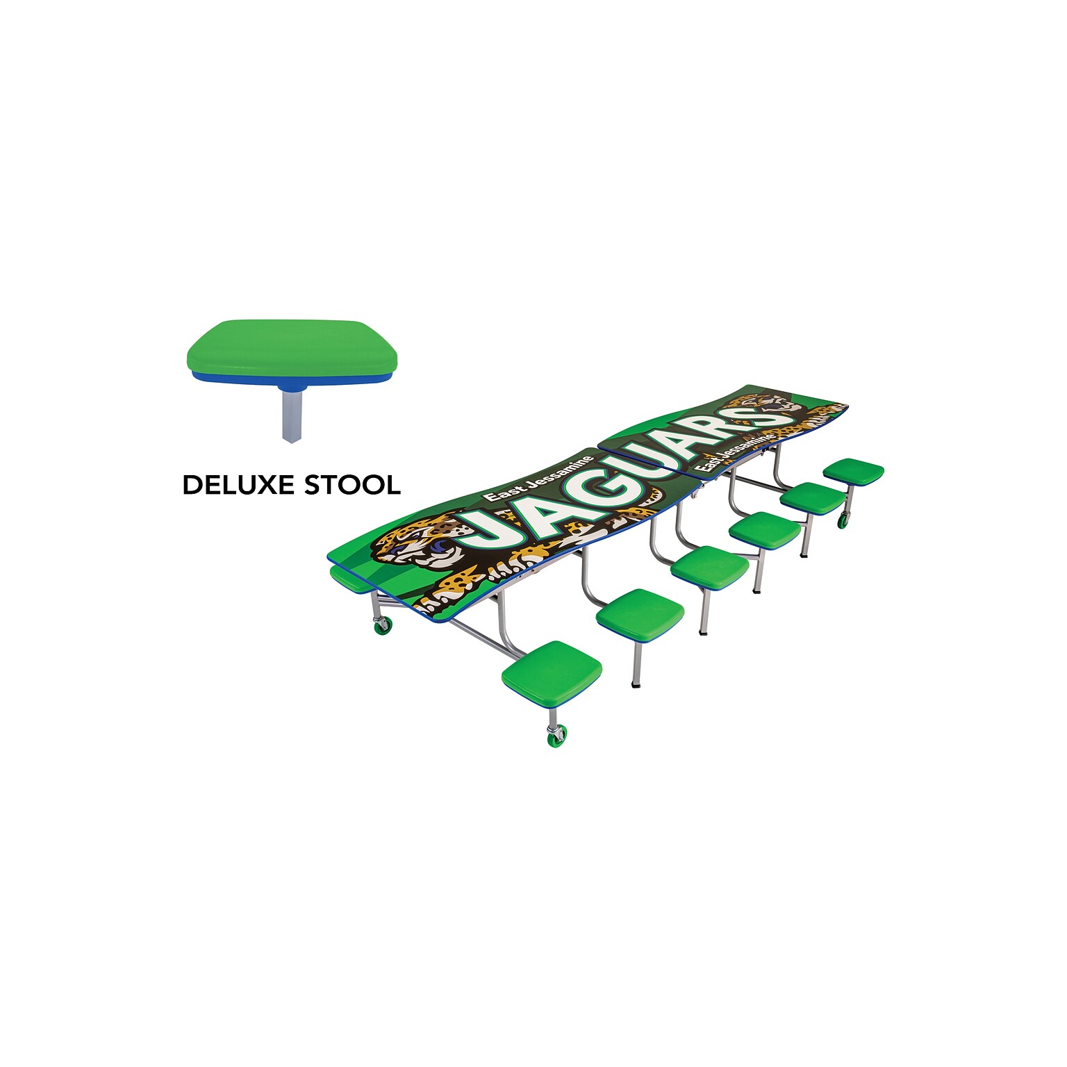 AmTab Ocean Waves Mobile Cafeteria Table w/ 12 Stools, 35 x 145, Assorted Colors (MSOWT1212)