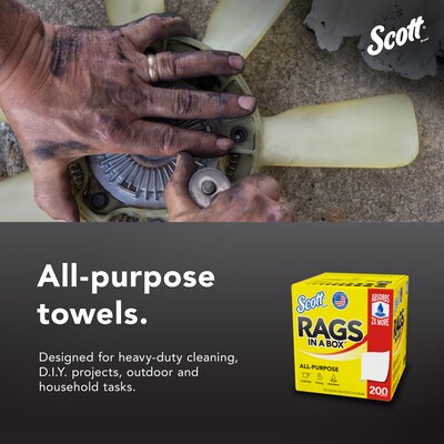 Scott Rags In a Box Cleaning Rags, White, 200 Rags/Box (72560)