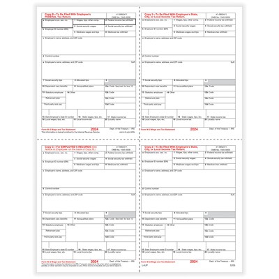 ComplyRight 2024 W-2 Tax Form, 1-Part, 4-Up, Copy B, C, 2, 500/Pack (5205B)