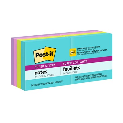 Post-it Super Sticky Notes, 1 7/8 X 1 7/8, Supernova Neonss, 90 Sheets/Pad, 8 Pads/Pack (622-8SSMI