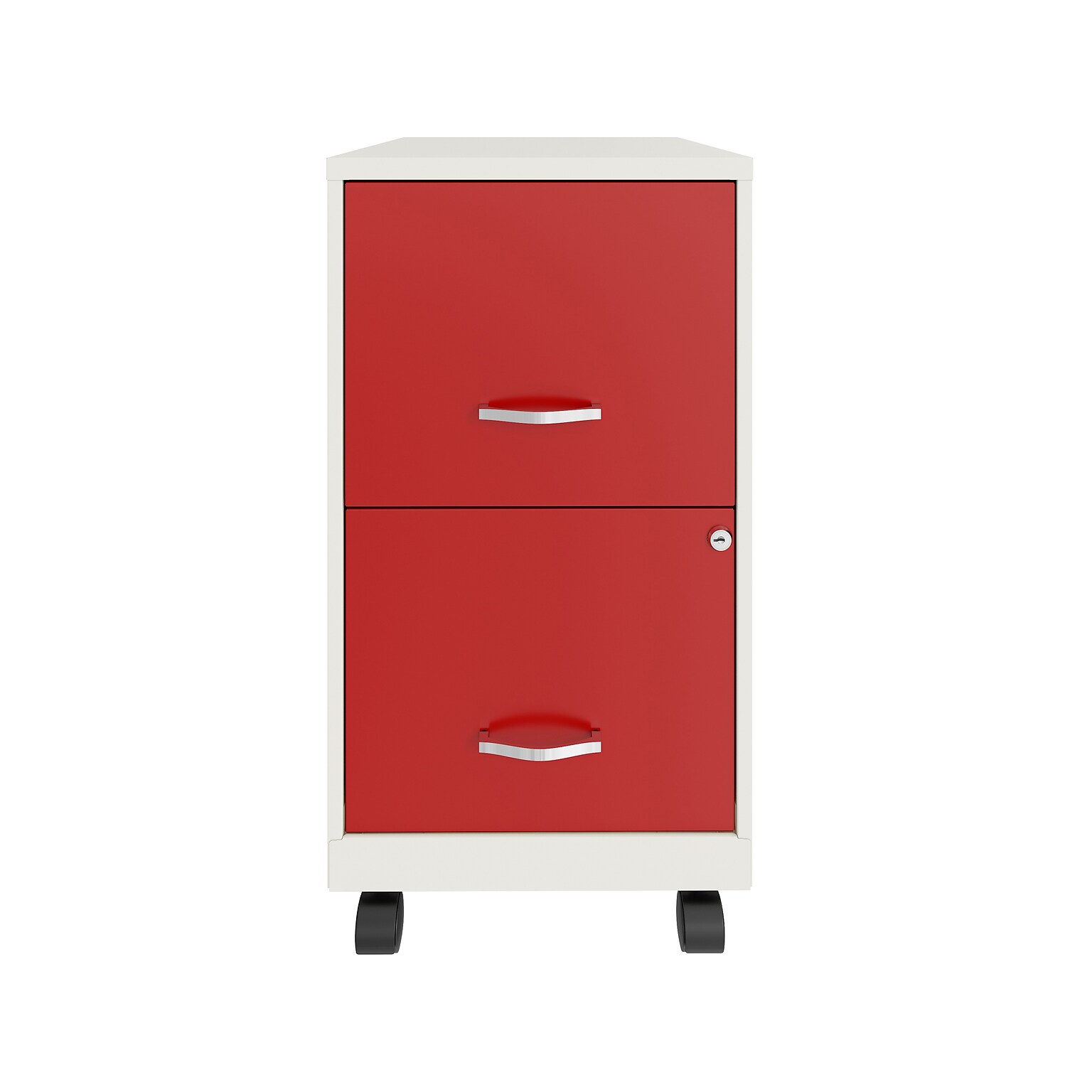 Space Solutions SOHO Smart File 2-Drawer Mobile Vertical File Cabinet, Letter Size, Lockable, Pearl White/Lava Red (25334)