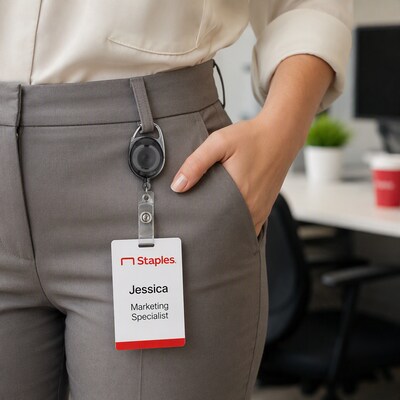 Staples Carabiner Name Tag Reel Clips, Smoke, Retractable Cord, Metal Carabiner Clip for Secure ID Badge Access, 10/Pack