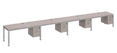 Boss Office Products Simple System 60W Office Desk with Pedestal, Driftwood, 4/Set (SGSD010-101)