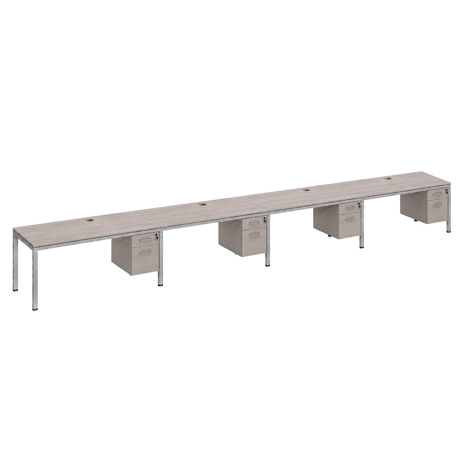 Boss Office Products Simple System 60W Office Desk with Pedestal, Driftwood, 4/Set (SGSD010-101)