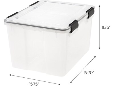 Iris WeatherPro Stackable Polypropylene Storage Box, 11.75 x 19.7 x 15.75, 46 Qt., Clear, 6/Pack