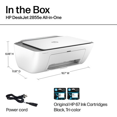 HP DeskJet 2855e Wireless All-in-One Color Inkjet Printer, Scanner, Copier, Best for Home, 3 Months of Ink Included (588S5A)