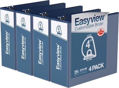 Davis Group Easyview Premium 4 Angle D Ring, Customizable, View Binder, Royal Blue, 4/Pack (8406-92