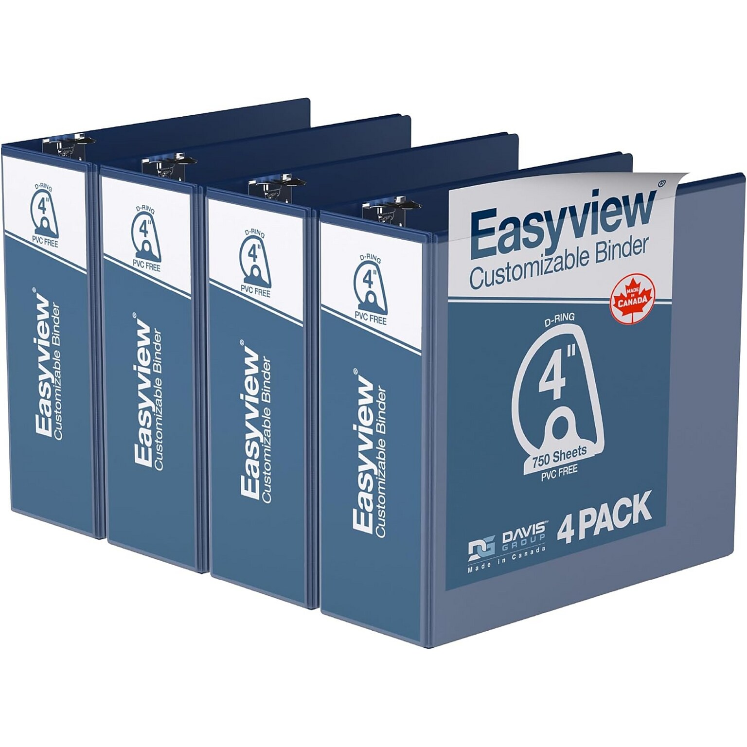 Davis Group Easyview Premium 4 Angle D Ring, Customizable, View Binder, Royal Blue, 4/Pack (8406-92)