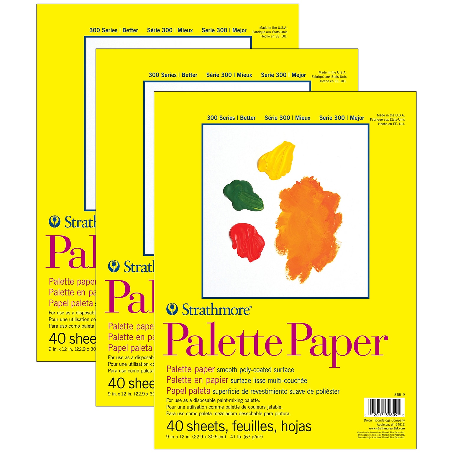 Strathmore 300 Series Palette Pad, 9 x 12, White, 40 Sheets/Pad, 3 Pads/Bundle (STTP365903-3)