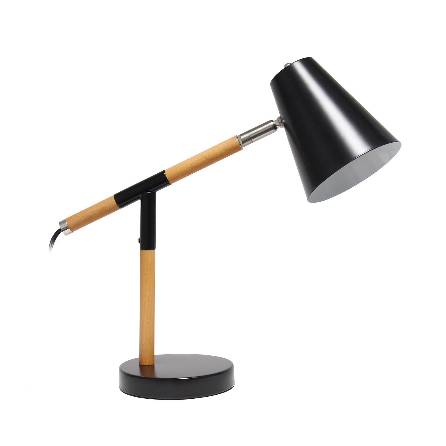 Simple Designs Black Matte and Wooden Pivot Desk Lamp (LD1059-BLK)