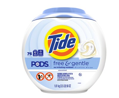 Tide PODS Free & Gentle HE Laundry Detergent Capsules, 56 oz., 76 Capsules/Pack (09488)