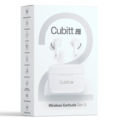 Cubitt Gen 2 Wireless Active Noise Canceling Earbuds, Bluetooth, White (CTEG2-7)