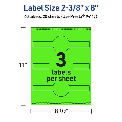 Avery Decorative Edge Multipurpose Labels, 2-3/8" x 8", Neon Green, 60/Pack (94117)