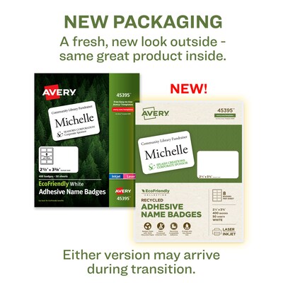 Avery EcoFriendly Stick On Sticker Name Tags/Labels, White, 50 Sheets/Pack, 400 Labels/Pack (45395)