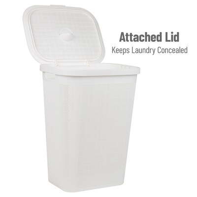 Mind Reader 15.85-Gallon Hamper with Lid, Plastic, White (60FABHAMP-WHT)