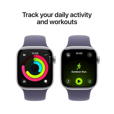Apple Watch Series 11 GPS Smartwatch, 42mm, Silver Aluminum Case with Purple Fog Sport Band, Medium/Large (MEU74LW/A)