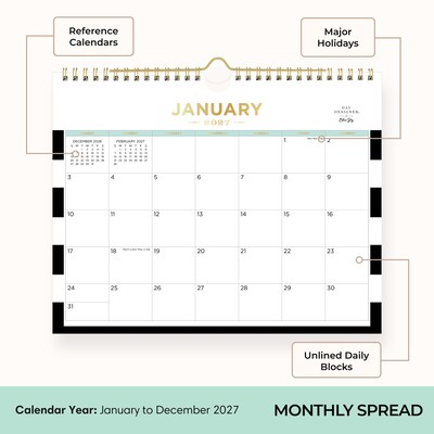 2027 Blue Sky Day Designer 22" x 17" Monthly Desk Calendar, Black/White (163811)