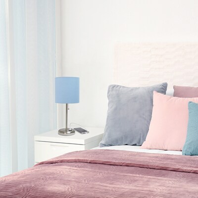 Creekwood Home Oslo 19.50" LED Table Lamp with USB Port, Brushed Steel/Blue (CWT-2012-BL)