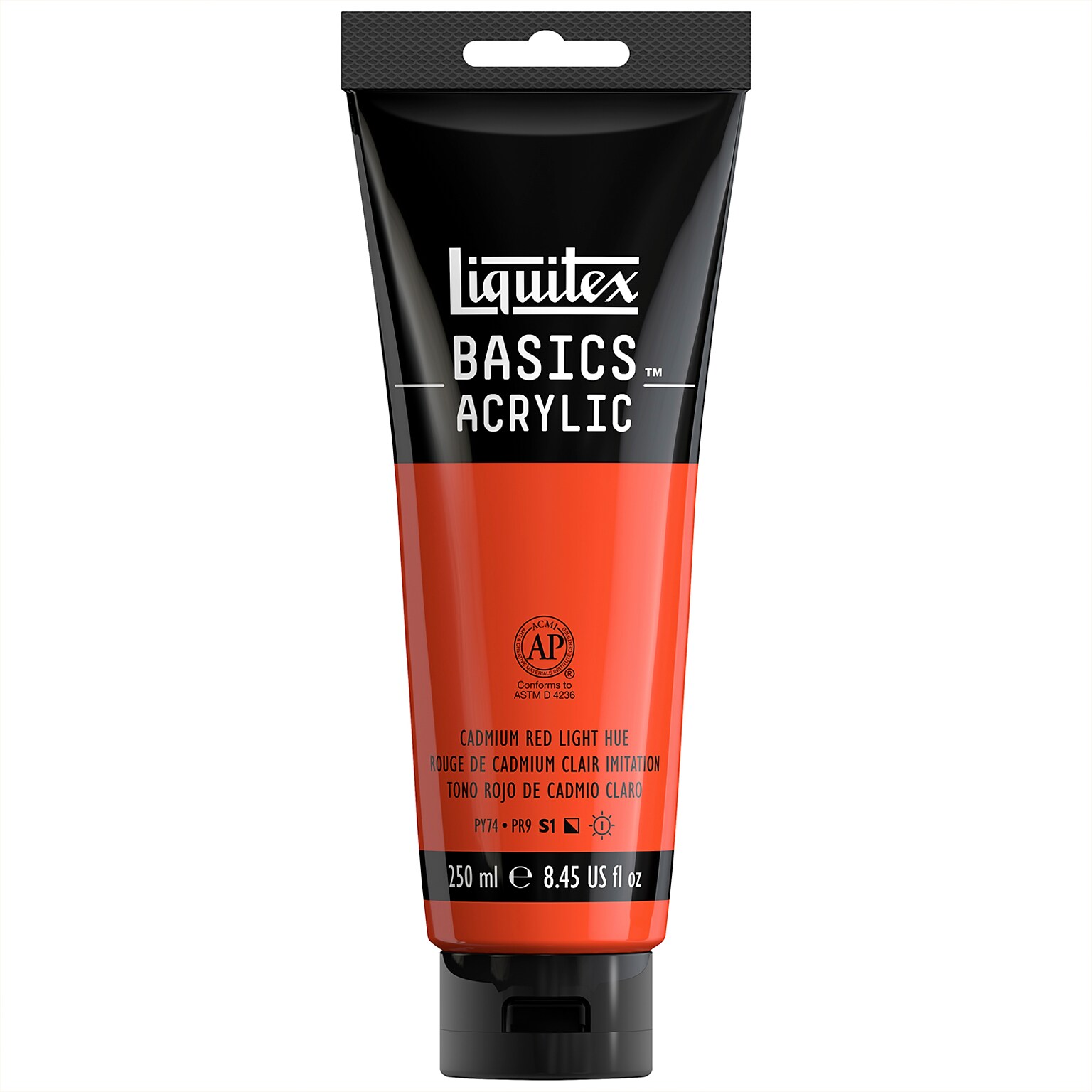 Liquitex BASICS Acrylic Paint Tube, Cadmium Red Light Hue, 250 mL (LIQ4385510)