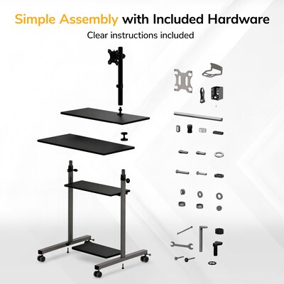Mount-It! 28"W Adjustable Rolling Computer Work Station with Single Monitor Mount, Gray/Black (MI-7942)
