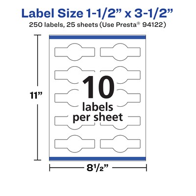 Avery Laser/Inkjet Multipurpose Wraparound Labels, 1.5" x 3.5", White, 250 Labels/Pack (94122)