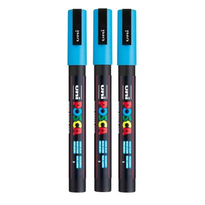 POSCA PC-3M Water Based Paint Marker, Reversible Fine Tip, Light Blue, 3/Pack (UBCPC3MLTBLUE-3)