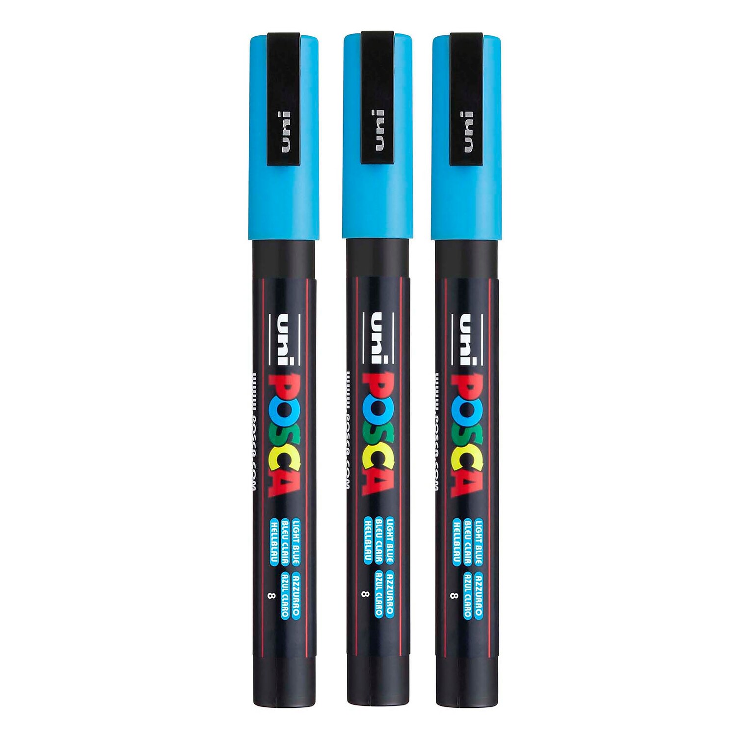 POSCA PC-3M Water Based Paint Marker, Reversible Fine Tip, Light Blue, 3/Pack (UBCPC3MLTBLUE-3)