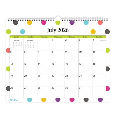 2026-2027 Blue Sky Wirebound Dots 12 x 15 Academic Monthly Wall Calendar, Assorted Colors (100340-A27)