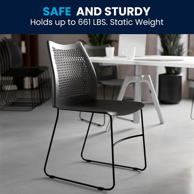 Flash Furniture HERCULES Series Plastic Stack Chair with Air-Vent Back and Sled Base, Black (RUT498ABK)