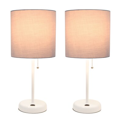 Creekwood Home Oslo 19.5 LED Table Lamp with USB Port, White Base/Gray Shade, 2/Set (CWT-2011-GO-2P