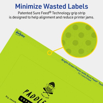 Avery Laser/Inkjet Multipurpose Rectangle Labels, 4" x 6", Bright Green, 80/Pack (94278)