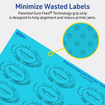 Avery Printable Oval Multipurpose Labels, 1-1/8" x 2-1/4", Bright Blue, 840/Pack (94054)