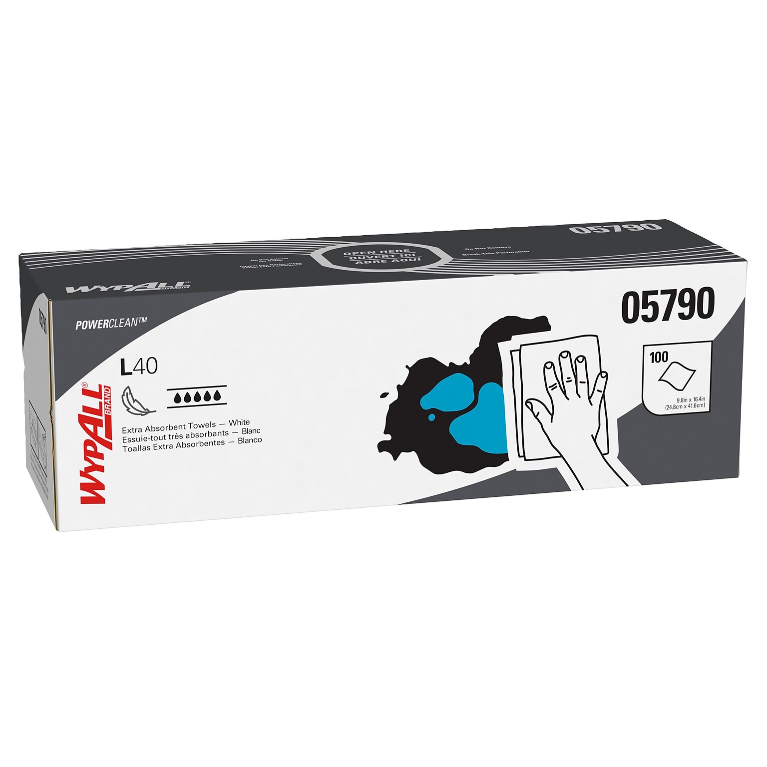 WypAll PowerClean L40 Cellulose Cleaning Wipers, 9.8 x 16.4, White, 100 Wipers/Box, 9/Carton (05790)