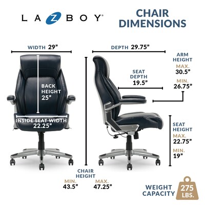 La-Z-Boy Meyer Ergonomic Bonded Leather Swivel Executive Chair, Navy (60082-NVY)