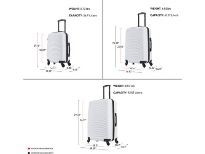 DUKAP ADLY Polycarbonate/ABS 3-Piece Luggage Set, White (DKADLSML-WHI)