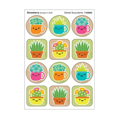Trend Enterprises Sweet Succulents Strawberry Scent Scratch n Sniff Stinky Stickers, Multicolored, 48/Pack, 6/Packs/Bundle
