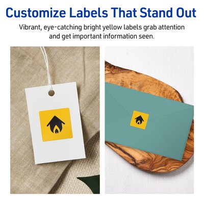 Avery Laser/Inkjet Square Multipurpose Labels, 1.5" x 1.5", Bright Yellow, 400/Pack (94106)
